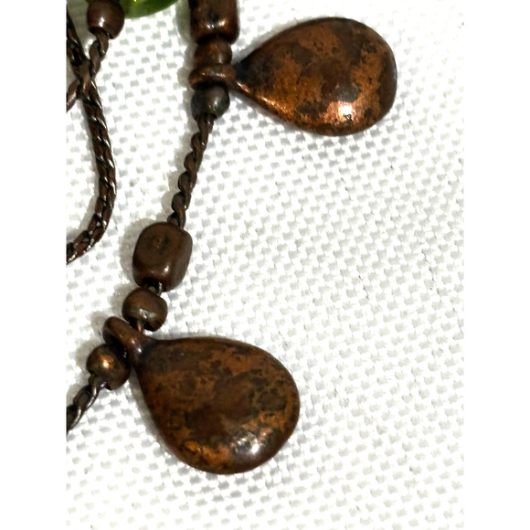 Vintage multi strand copper & Green earthy beads boho Chunky statement Necklace - Picture 7 of 8